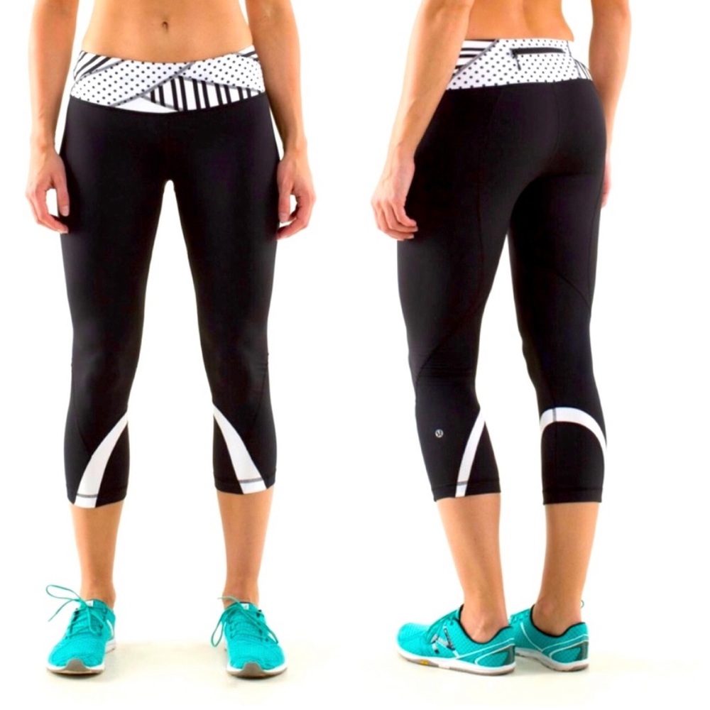 Lululemon Run: Inspire Crop II Black Quilt Leggings Summer 13 Black/White